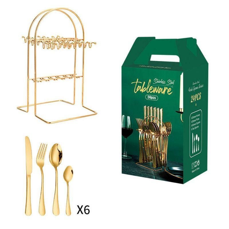 24pcs Gold/Silver Dinnerware Set Stainless Steel Tableware Knives Fork Spoon Rack Cutlery Set - Image 5