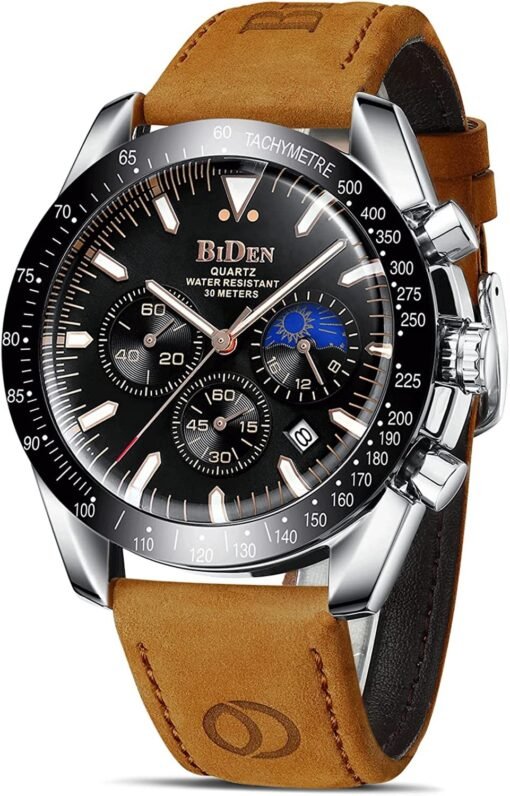 Mens Watches Chronograph Stainless Steel Waterproof Date Analog Quartz Business Fashion Wrist Watches for Men - Image 4