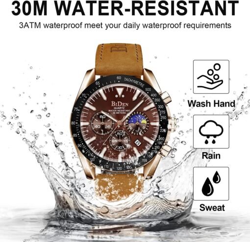 Mens Watches Chronograph Stainless Steel Waterproof Date Analog Quartz Business Fashion Wrist Watches for Men - Image 8