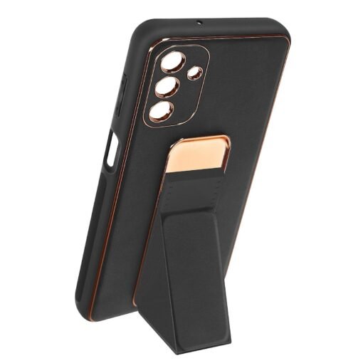 Samsung Galaxy A14/A24/A54 Series Premium Gold Electroplated Luxury Leather Case with Magnetic Car Mount Holder & Wrist Strap Case Kickstand - Image 4