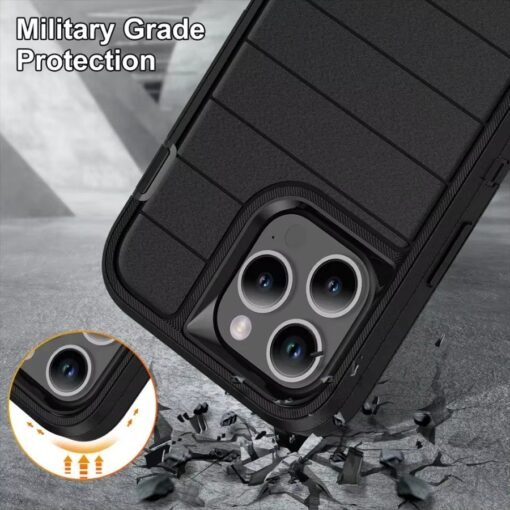 Heavy Duty Shockproof  3-Layer Military-Grade Rugged Protective Bumper Phone Case with Kickstand Anti-Slip Grip Shockproof For iPhone 16 15 14 13 12 11 Pro Max Series - Image 14