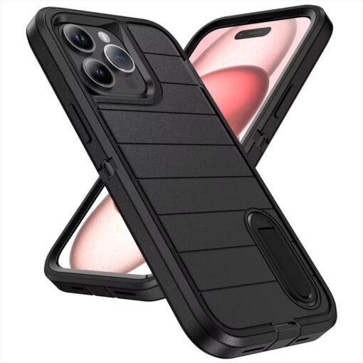 Heavy Duty Shockproof  3-Layer Military-Grade Rugged Protective Bumper Phone Case with Kickstand Anti-Slip Grip Shockproof For iPhone 16 15 14 13 12 11 Pro Max Series - Image 3