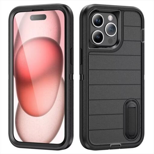 Heavy Duty Shockproof  3-Layer Military-Grade Rugged Protective Bumper Phone Case with Kickstand Anti-Slip Grip Shockproof For iPhone 16 15 14 13 12 11 Pro Max Series