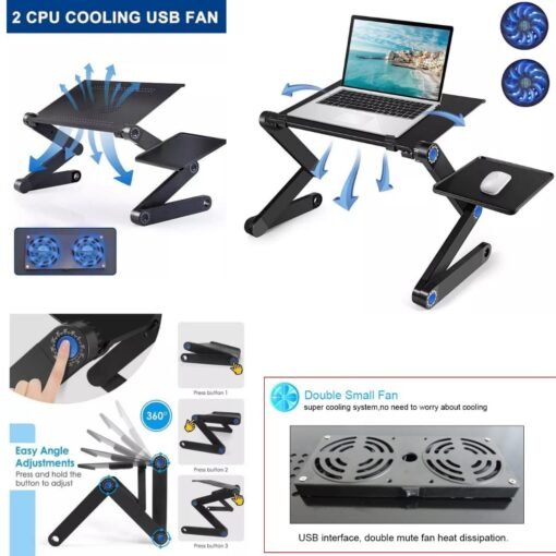New Design Double Fan Adjustable Laptop Stand with Mouse Pad - Image 2