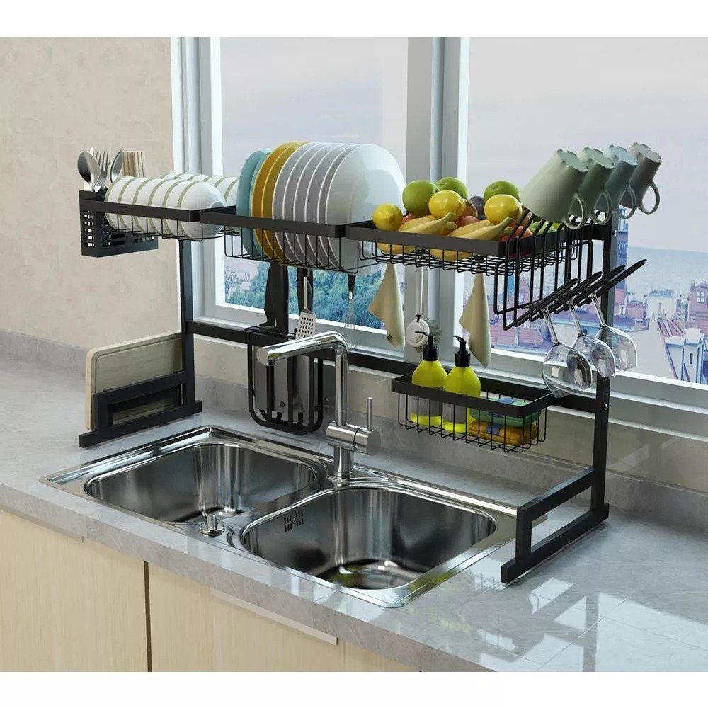 Stainless Steel Over Sink Hanging Dish Rack Plate Organizer - Image 5