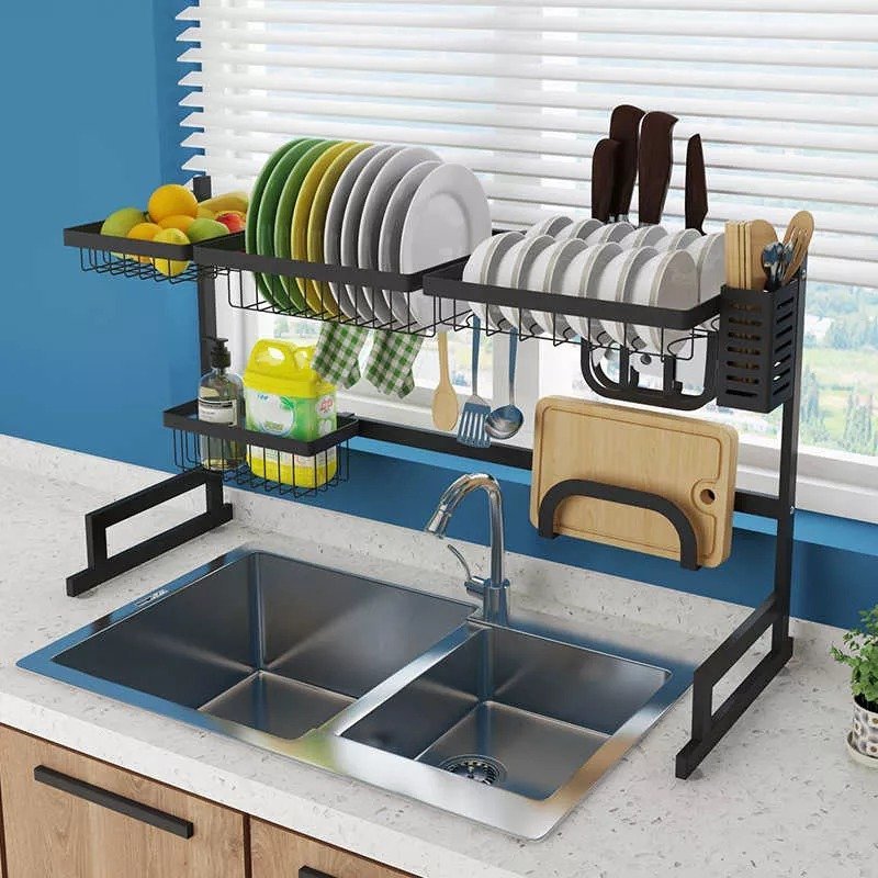 Stainless Steel Over Sink Hanging Dish Rack Plate Organizer - Image 4
