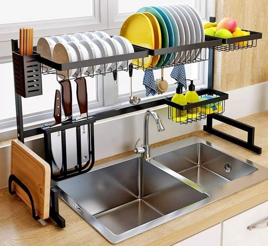 Stainless Steel Over Sink Hanging Dish Rack Plate Organizer - Image 2