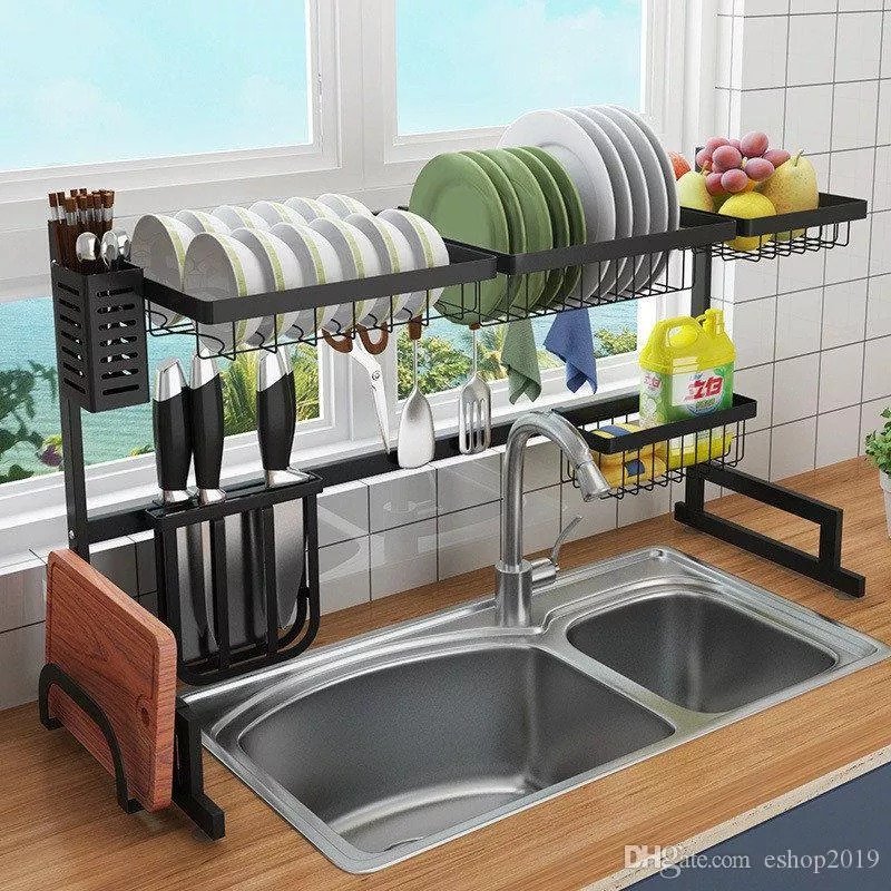 Stainless Steel Over Sink Hanging Dish Rack Plate Organizer - Image 6