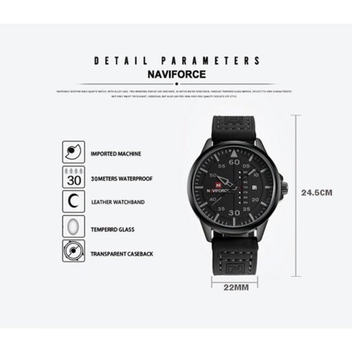 NAVIFORCE Waterproof Military Sport Quartz Men's Watches With Leather Strap - Image 5