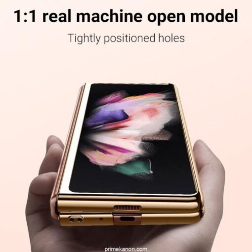 Samsung Galaxy Z Fold 5/6 Series Stylish Marble Gold Electroplated Frame with Patterned Glass, Built-in Screen Protector - Image 12