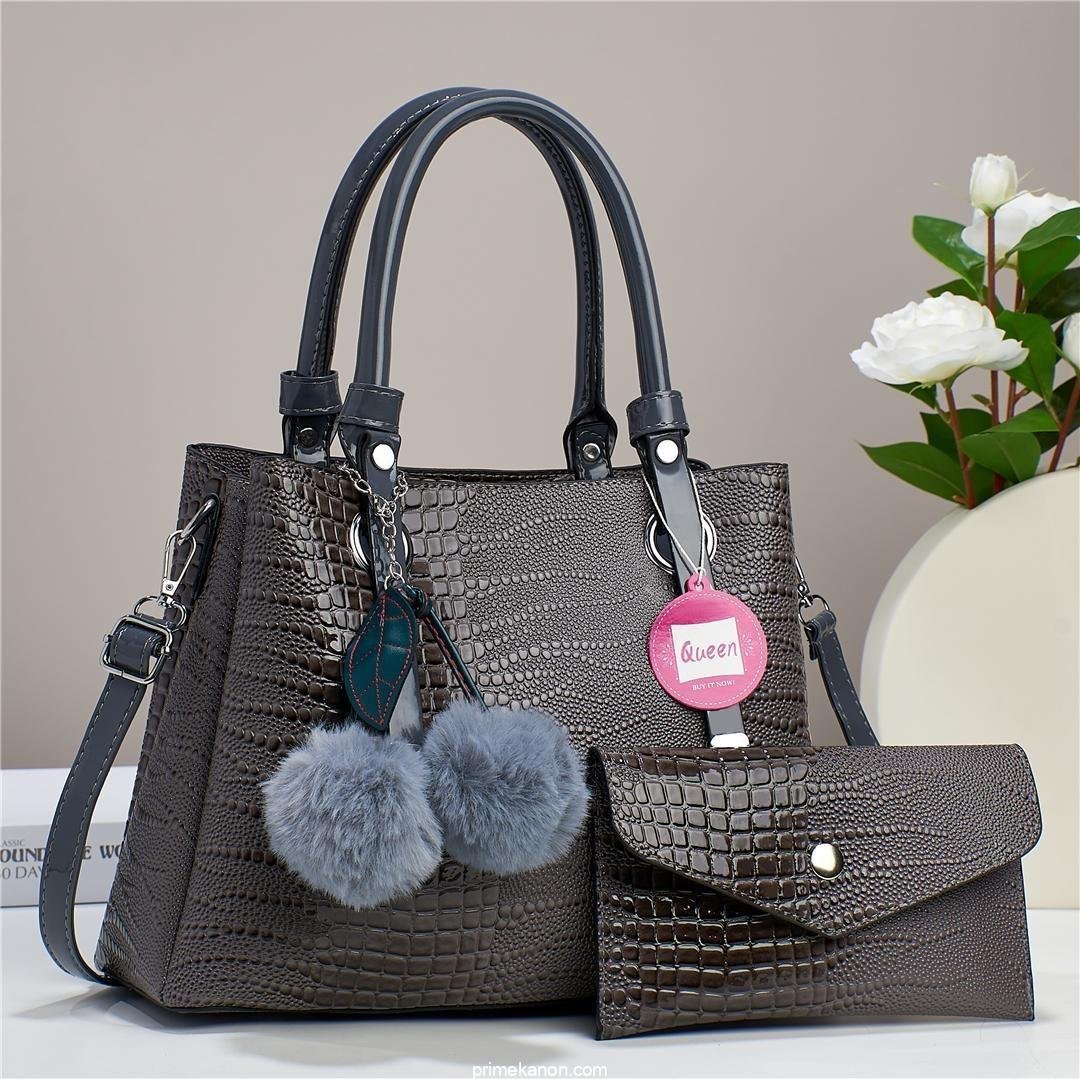 Croc Alligator 2 in 1 Fashion Satchel Taupe Premium Trendy Classic Crossbody Shoulder Leather Versatile Bag - Image 3