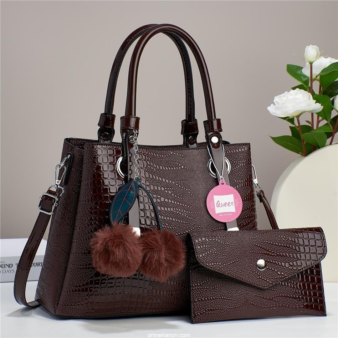 Croc Alligator 2 in 1 Fashion Satchel Taupe Premium Trendy Classic Crossbody Shoulder Leather Versatile Bag - Image 4