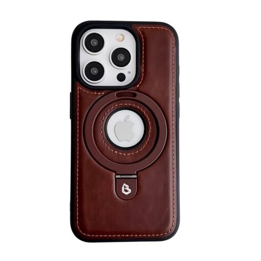 Magnetic Ring Holder Bracket, PU Leather TPU Bumper Shockproof Non-Slip Case with MagSafe Wireless Charging for iPhone Series - Image 3