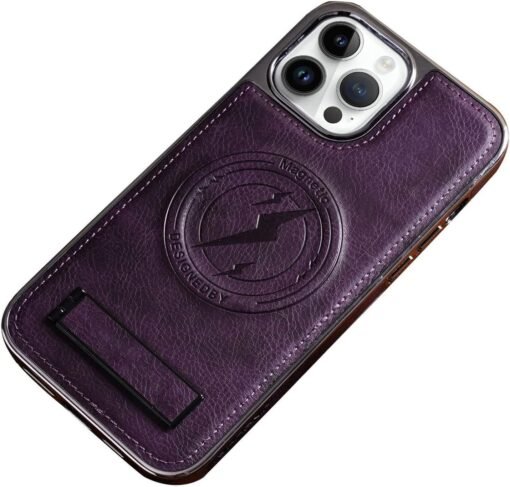 Magnetic Wireless Charging Kickstand Leather Case for iPhone  Series  Invisible Bracket Skin Feeling Slim Cover