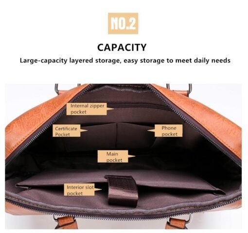 JEEP BULUO Men’s Leather Briefcases Bag Shoulder Fashion Business Laptop Bag - Image 7