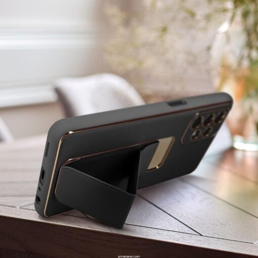 Premium Gold Electroplated Luxury Leather Case with Magnetic Car Mount Holder & Wrist Strap Case Kickstand for Samsung Galaxy A Series - Image 9