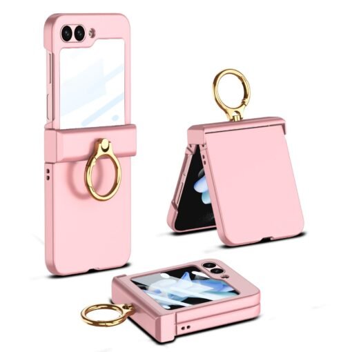 Samsung Galaxy Z Flip 5 5G GKK Ring Holder Hinged Case with Screen Film Protective Cover